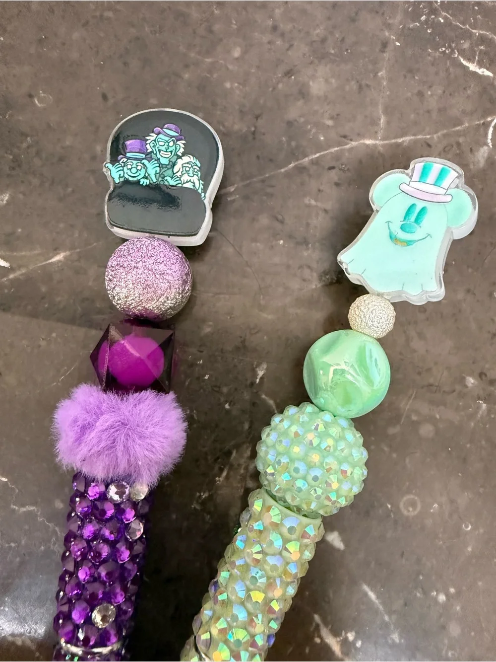 Haunted Mansion Doom Buggy and Glow Ghost Rhinestone Beaded Pen Set Handmade